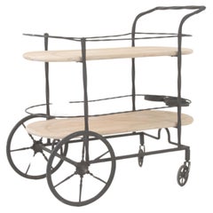 20th Century French Metal & Wooden Bar Cart On Wheels