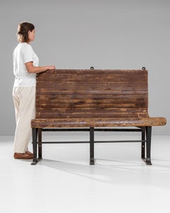 20th Century French Bench with Metal Frame & Aged Wooden Slats
