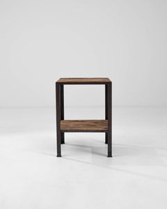 20th Century French Side Table, Metal & Wood, Rustic Minimalist Design