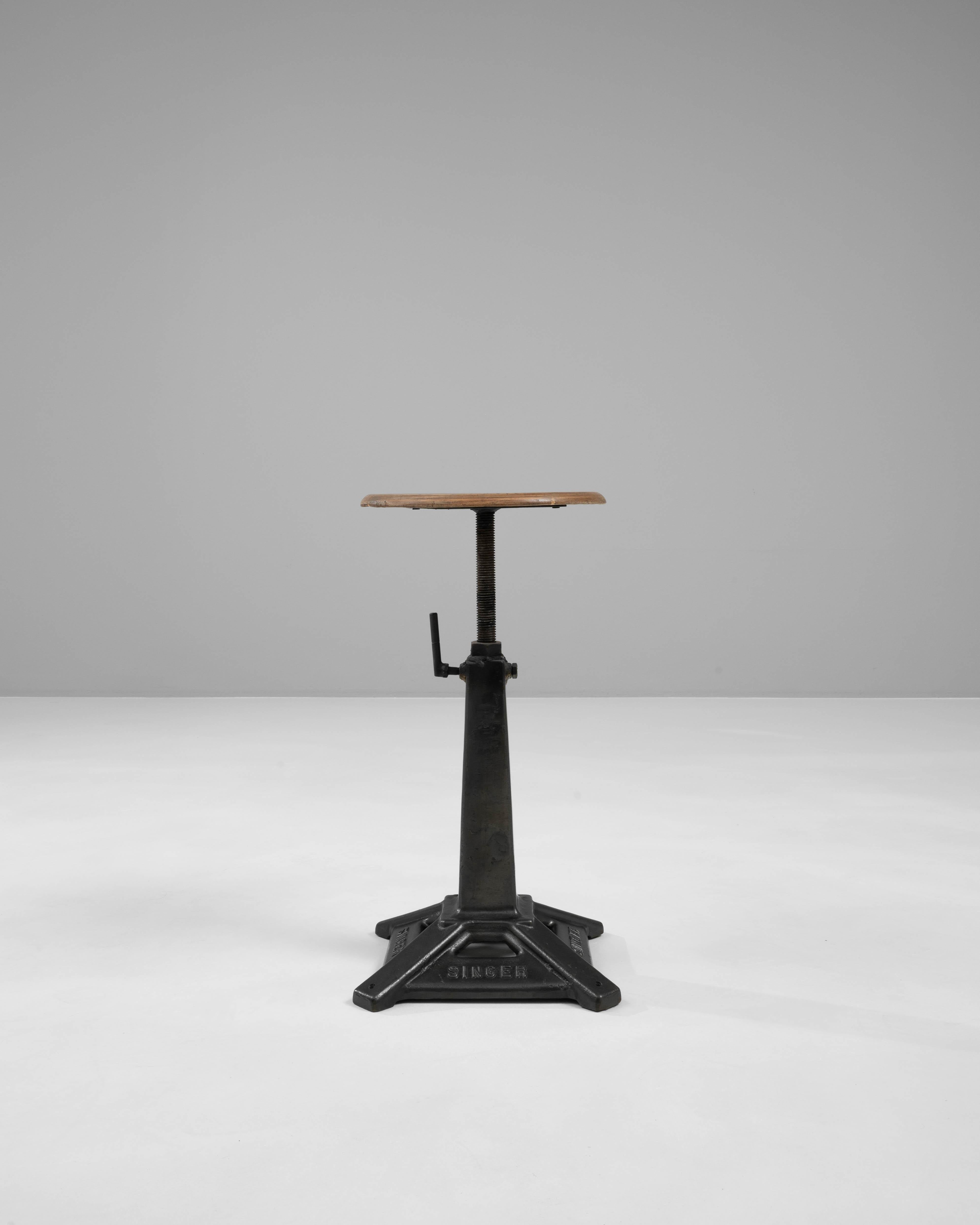 20th Century French Metal & Wooden Stool For Sale 1