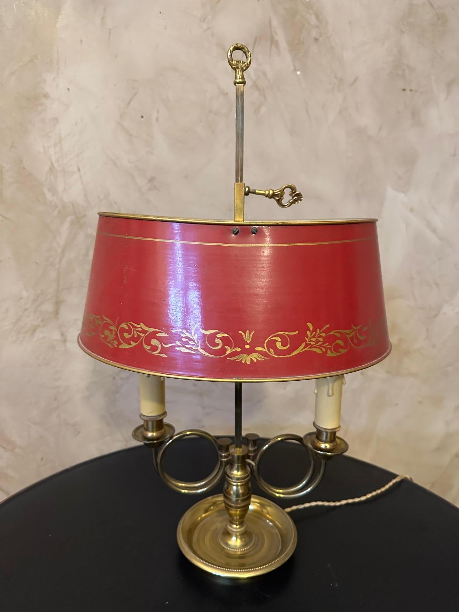 Metal 20th century French Mid-century Brass and Hand painted Tole Shade For Sale
