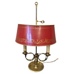 20th century French Mid-century Brass and Hand painted Tole Shade