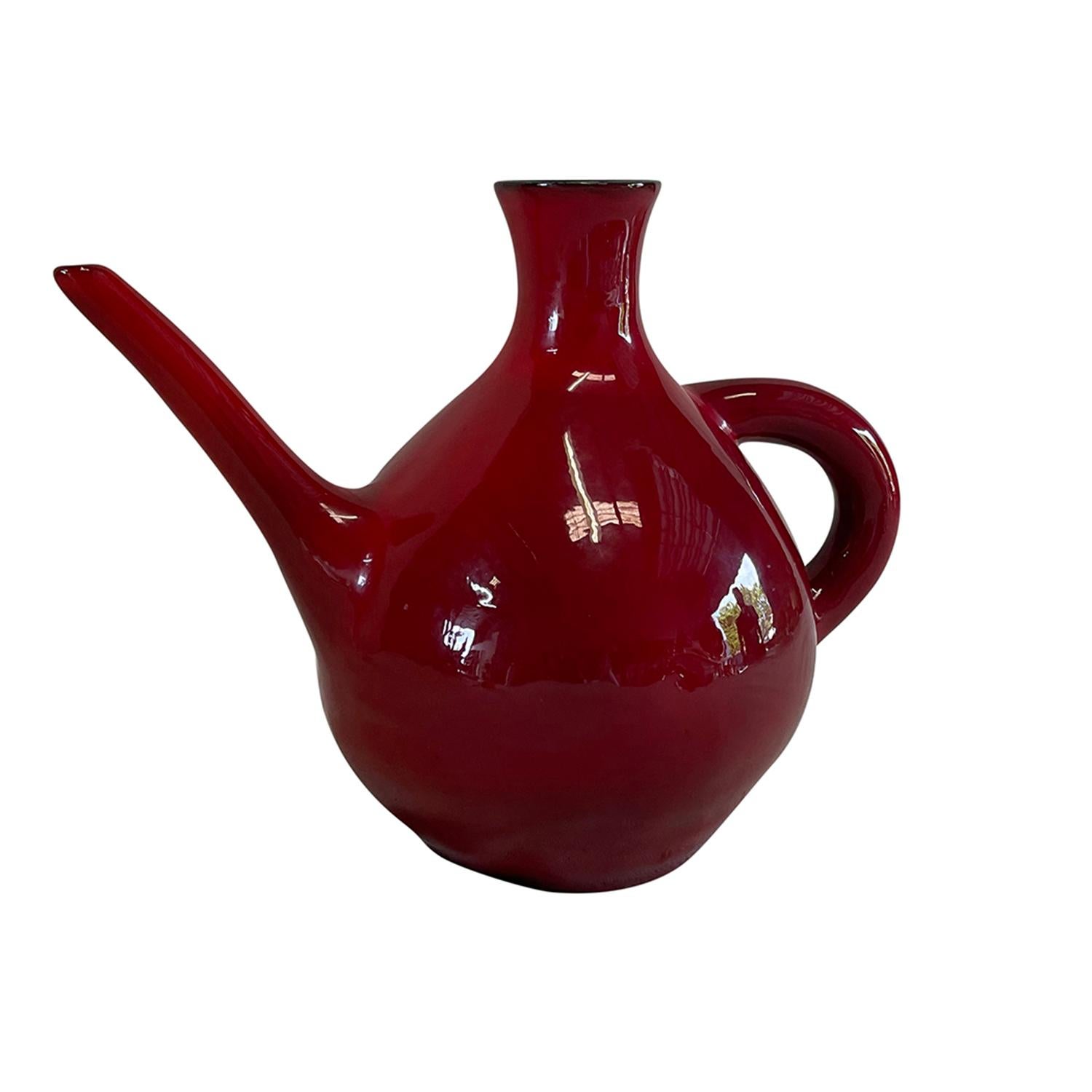 A large, red vintage Mid-Century modern French vase 