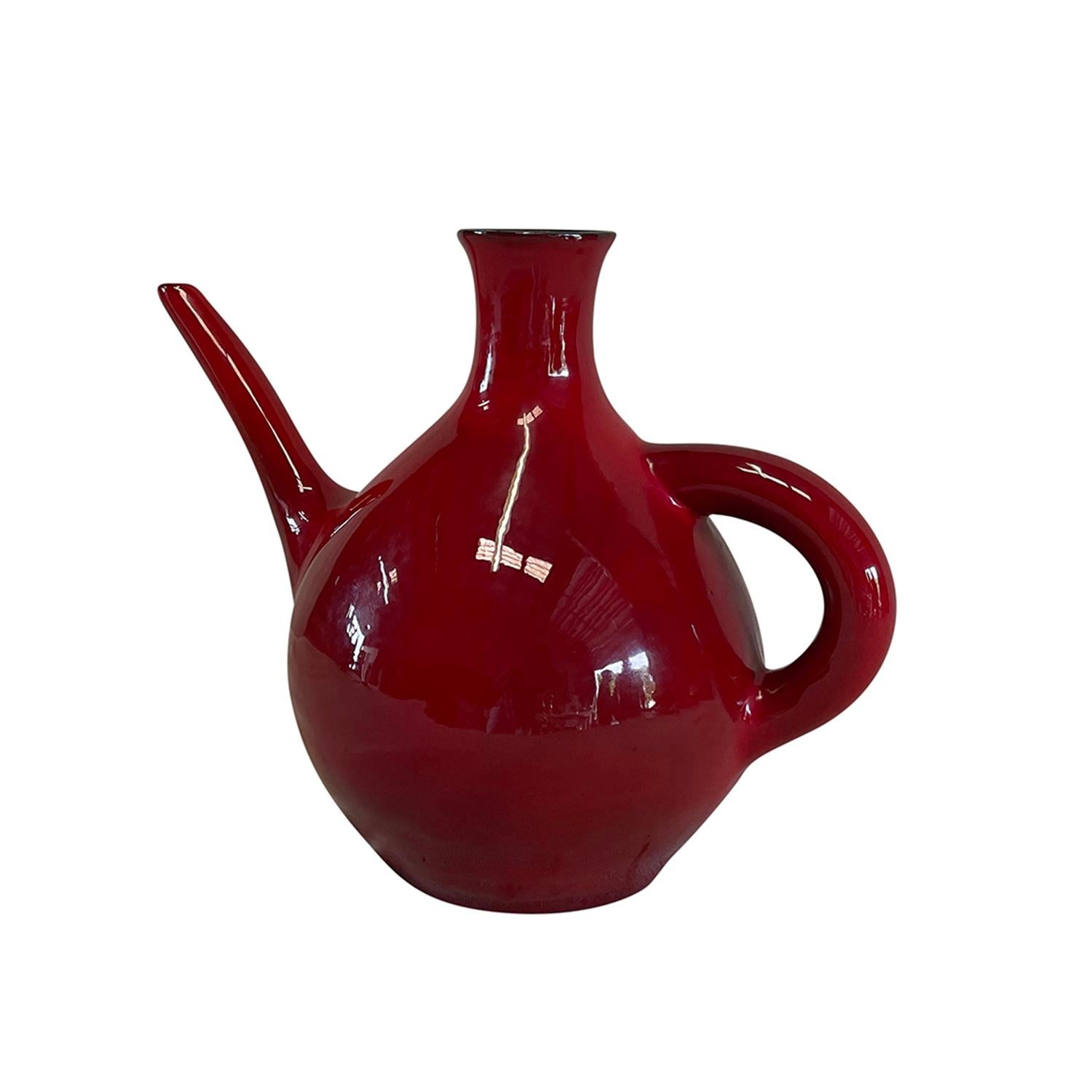 Italian 20th Century French Mid-Century Modern Red Ceramic Vase by Jean de Lespinasse For Sale