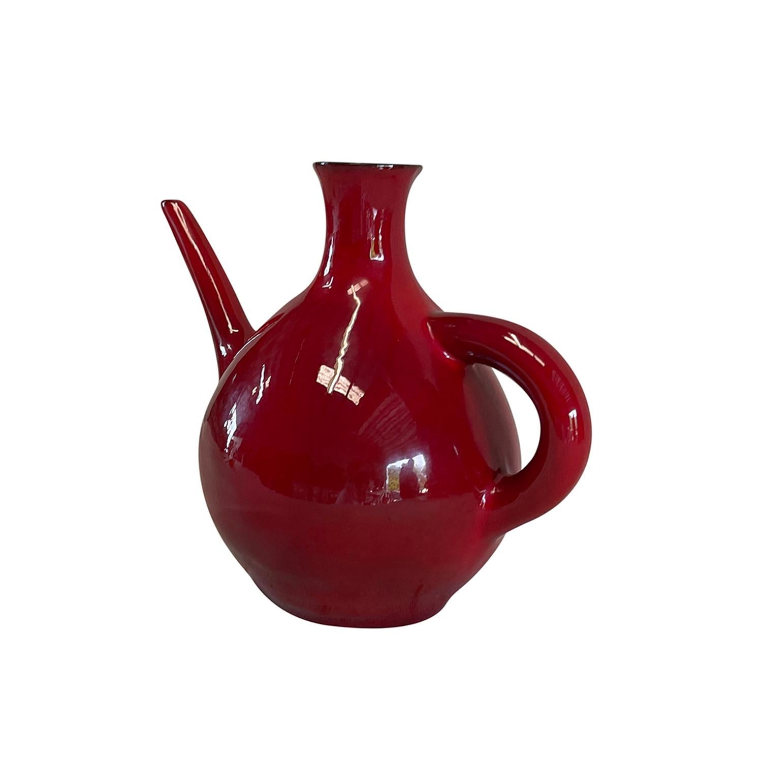 Hand-Crafted 20th Century French Mid-Century Modern Red Ceramic Vase by Jean de Lespinasse For Sale