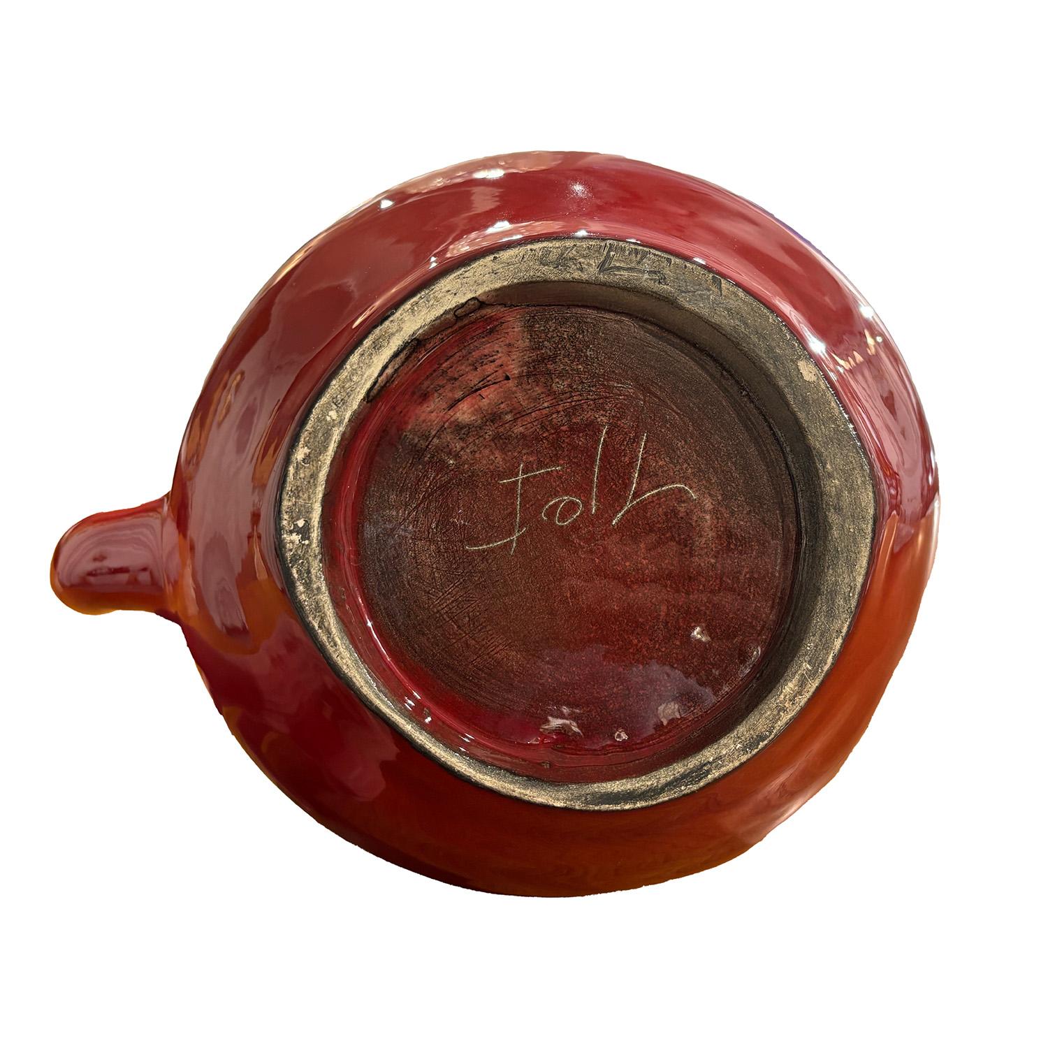 20th Century French Mid-Century Modern Red Ceramic Vase by Jean de Lespinasse In Good Condition For Sale In West Palm Beach, FL