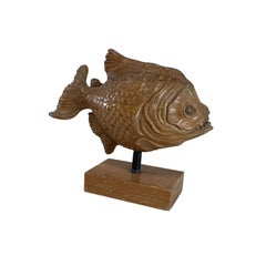 20th Century French Mid-Century Modern Wood Fish Statuette - Vintage Décor