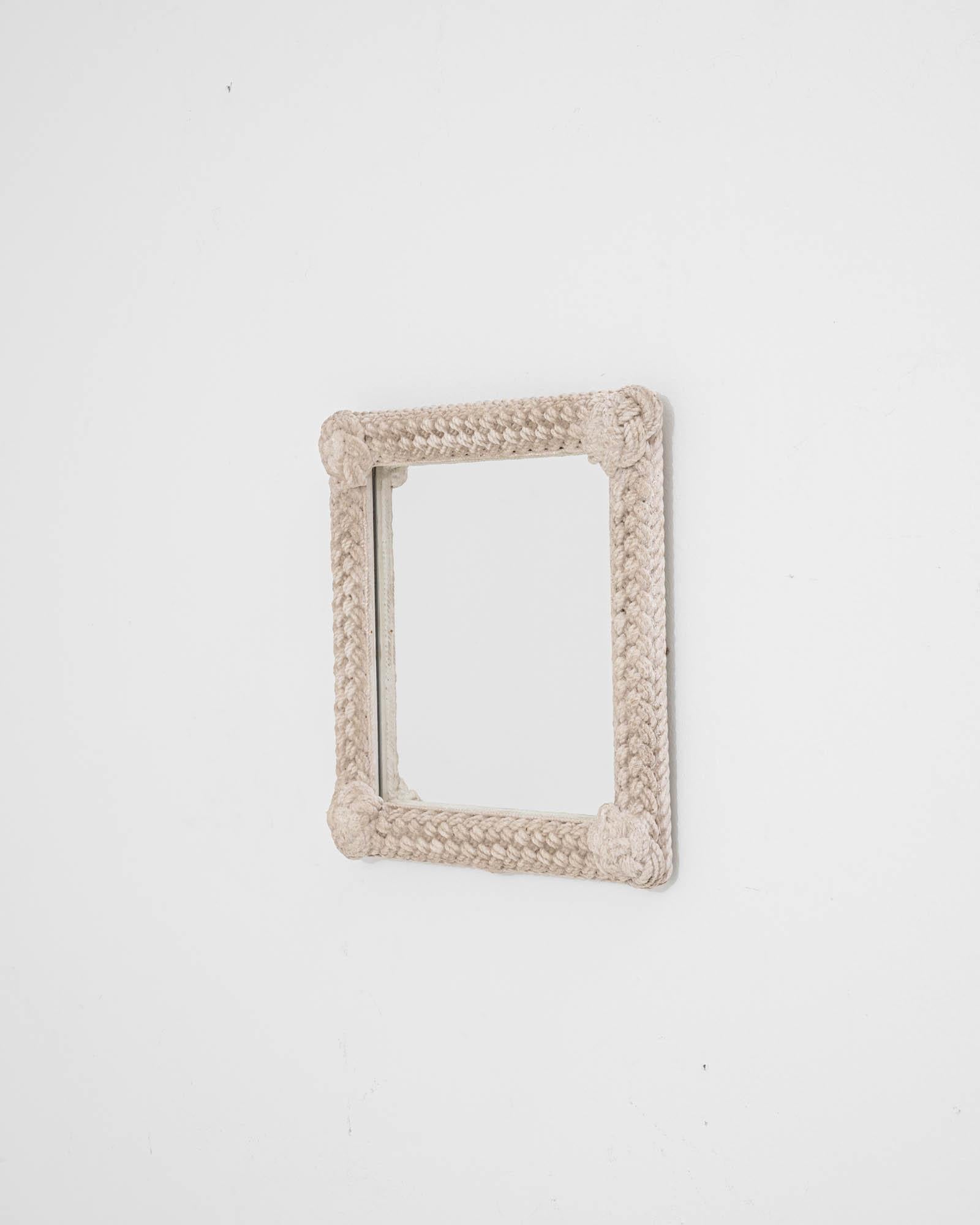 20th Century French Mirror with Knotted White Patinated Frame 1