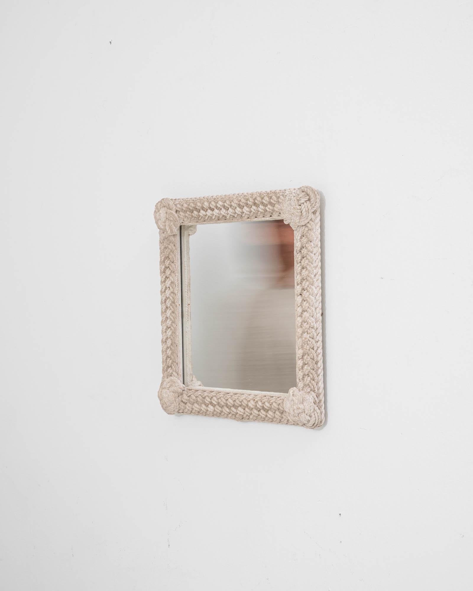 20th Century French Mirror with Knotted White Patinated Frame 3