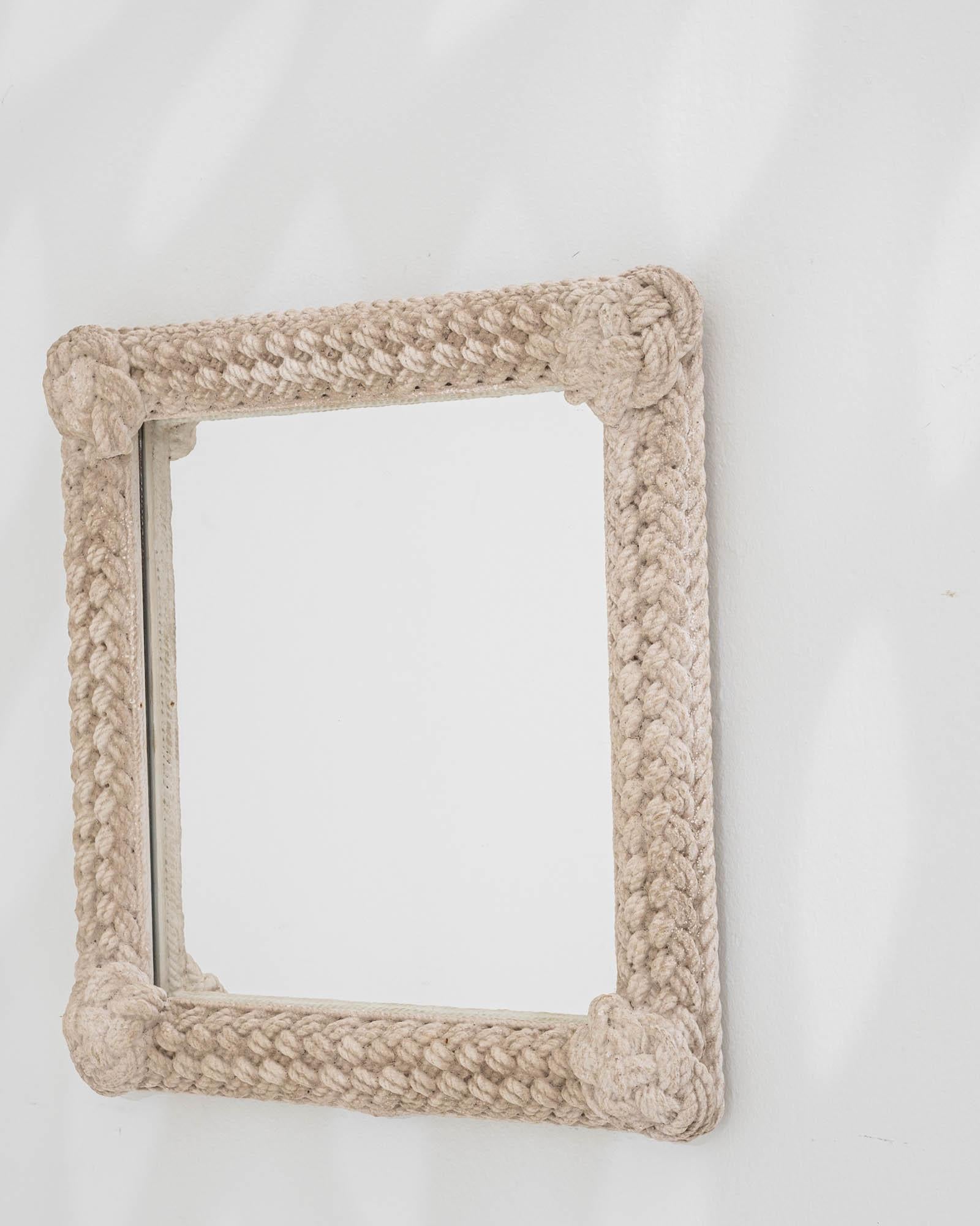 20th Century French Mirror with Knotted White Patinated Frame 4