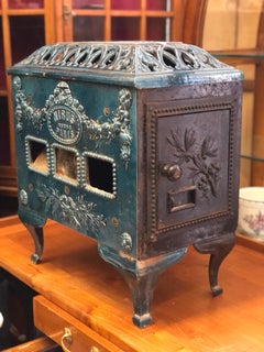 20th Century French Mirus Wood Stove in Blue Ceramic and Great Decoration