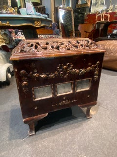 20th Century French Mirus Wood Stove in Red Ceramic with Great Decoration
