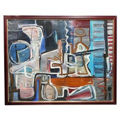 20th Century French Modern Abstract Vintage Oil Painting by Christiane Bastide
