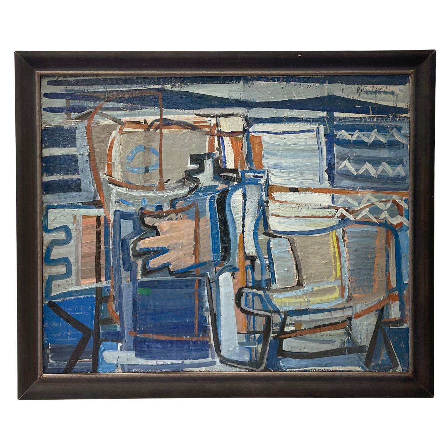 20th Century French Modern Abstract Vintage Oil Painting by Daniel Clesse