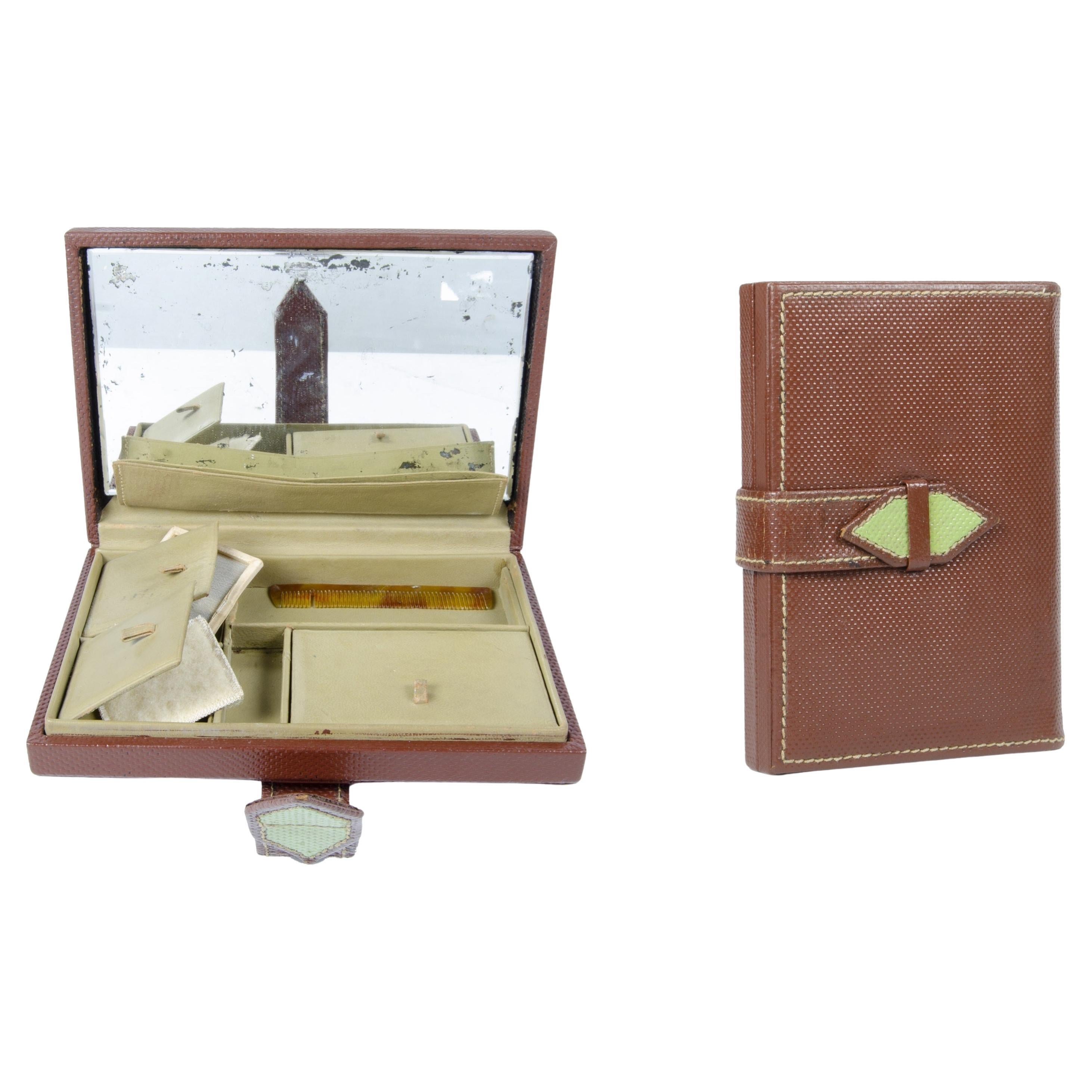 20th Century French Modern Leather Makeup/Vanity Wallet with Mirror by Hermès