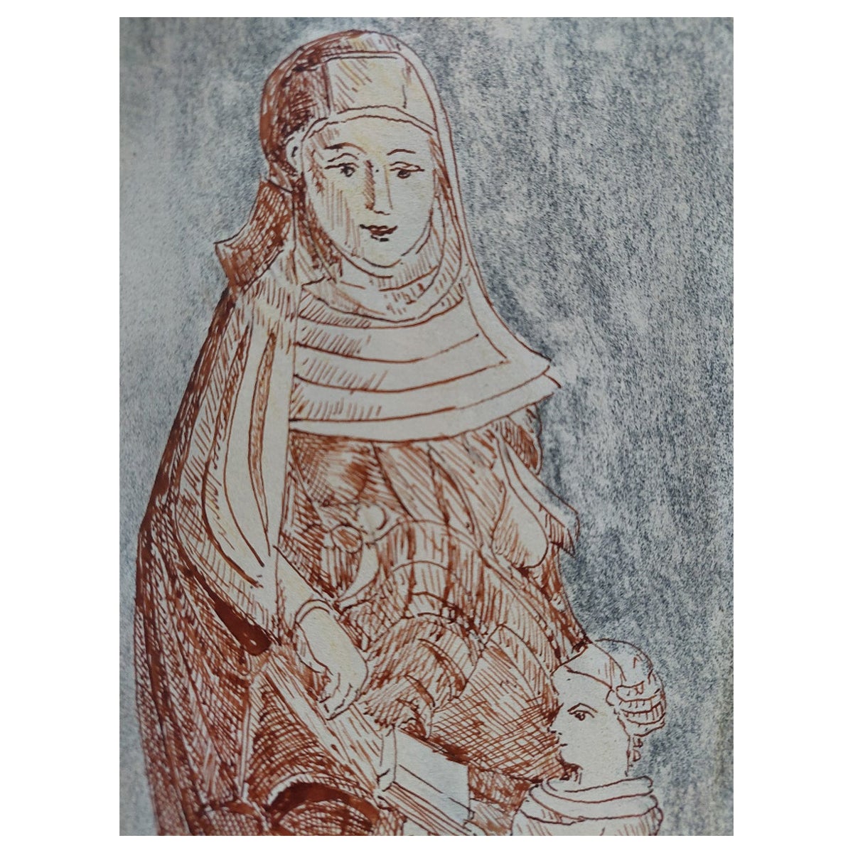 Couverture à l'encre cubiste moderniste française du 20e siècle, statue religieuse