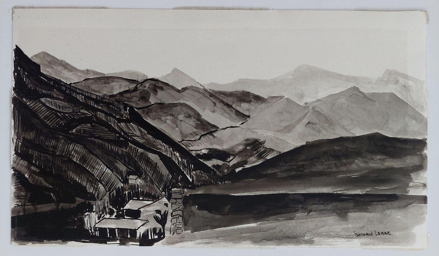 Acquerello, gouache e inchiostro Paesaggio della collina francese
di Bernard Labbe (French mid 20th century)
acquerello originale, gouache e inchiostro su carta
Dimensioni: 7,8 x 13,75 pollici
Firmato in basso a destra, timbro sul
