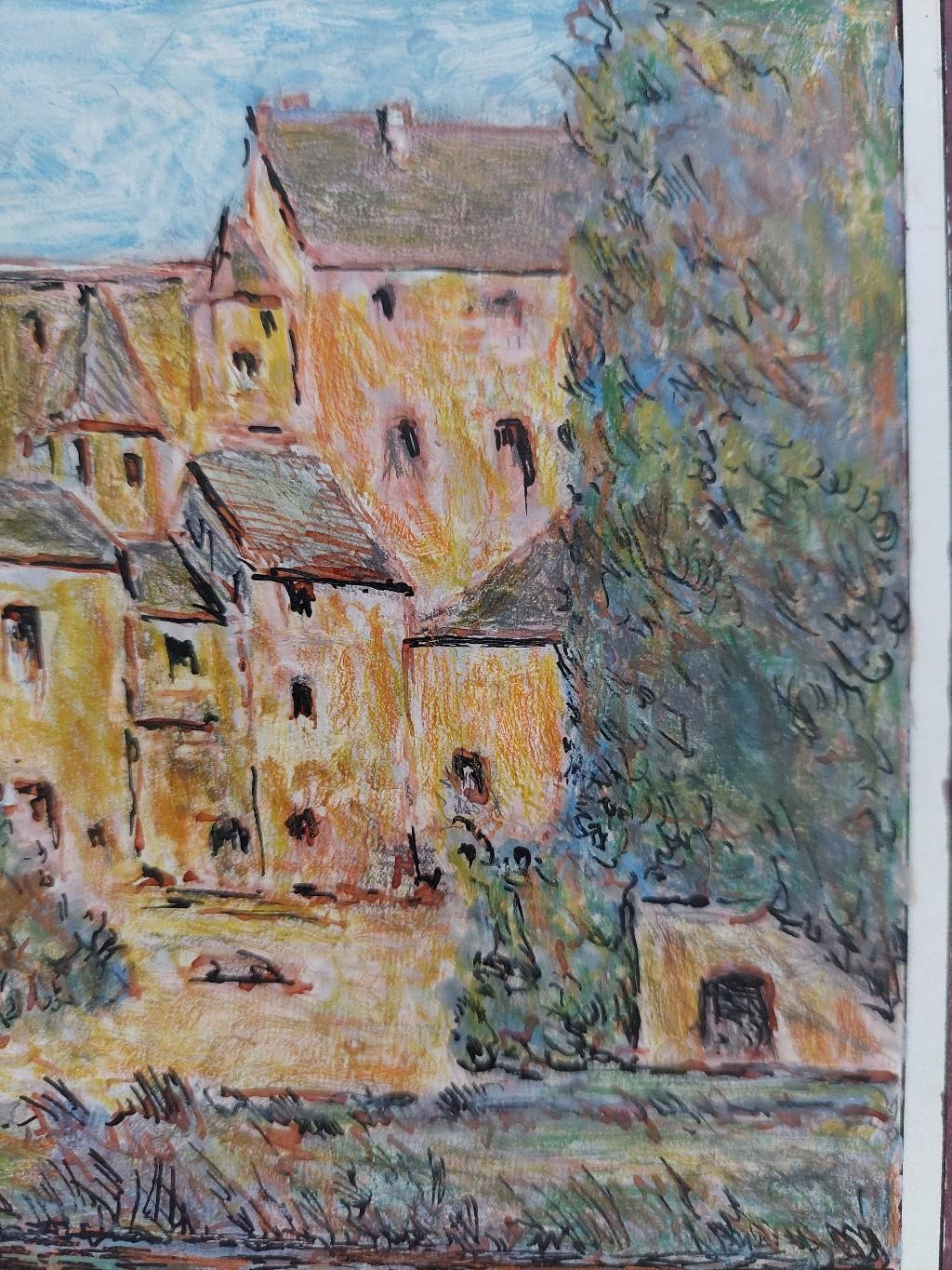 20th Century French Modernist Cubist Painting, French Town For Sale 2