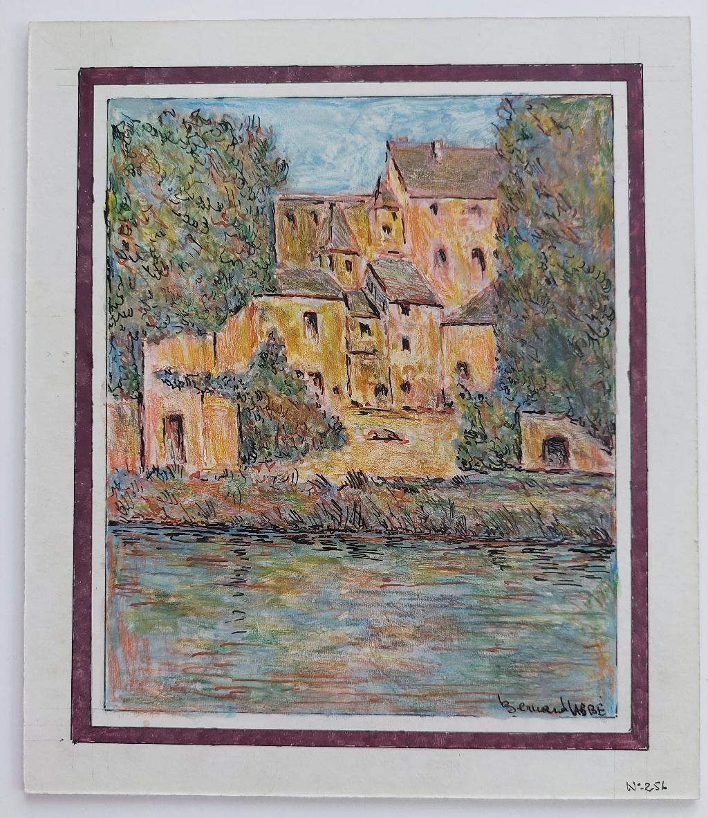 20th Century French Modernist Cubist Painting, French Town For Sale 5
