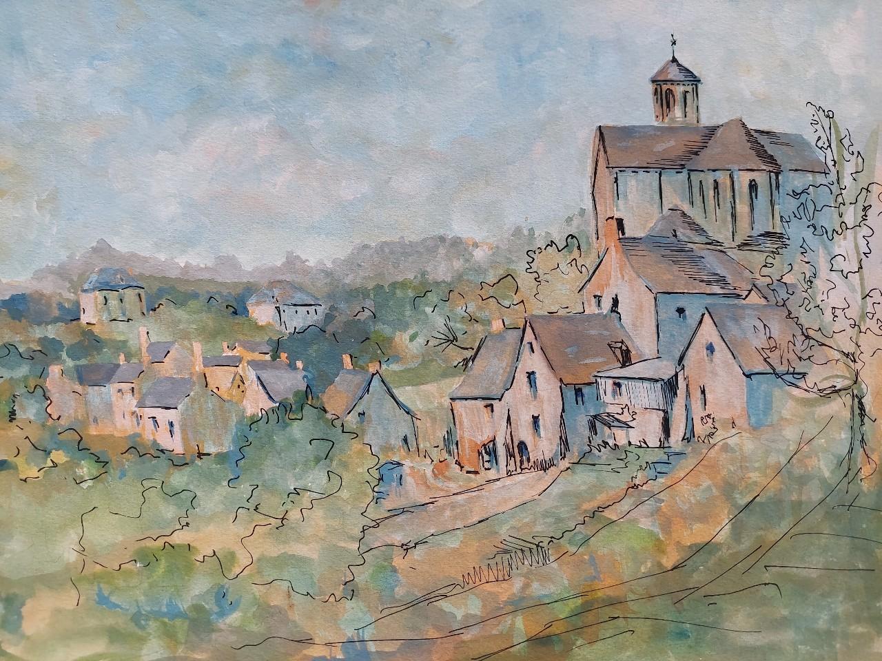 20th Century French Modernist Cubist Painting Labbe, a French Village In Good Condition In Cirencester, GB