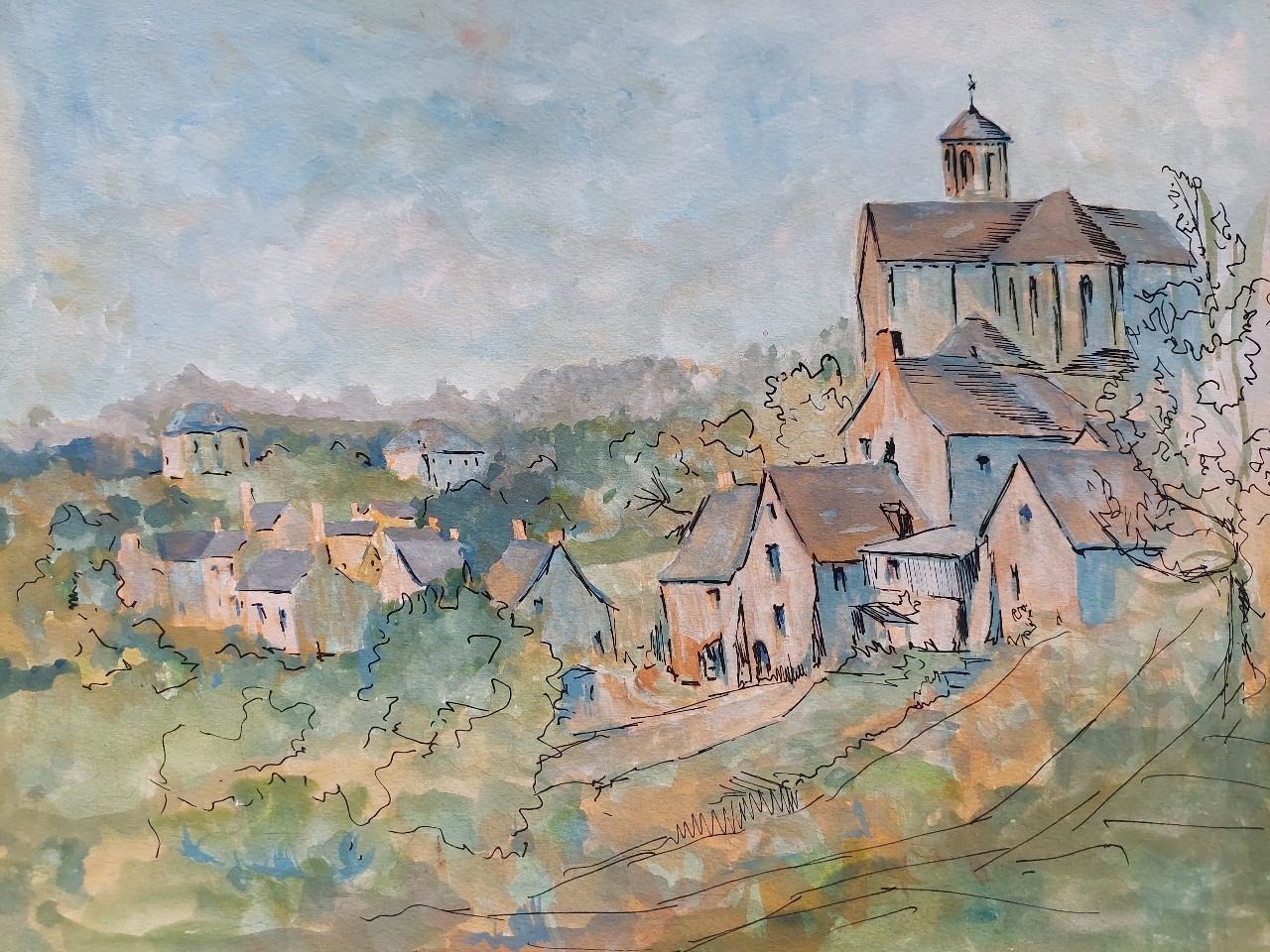 20th Century French Modernist Cubist Painting Labbe, a French Village 1