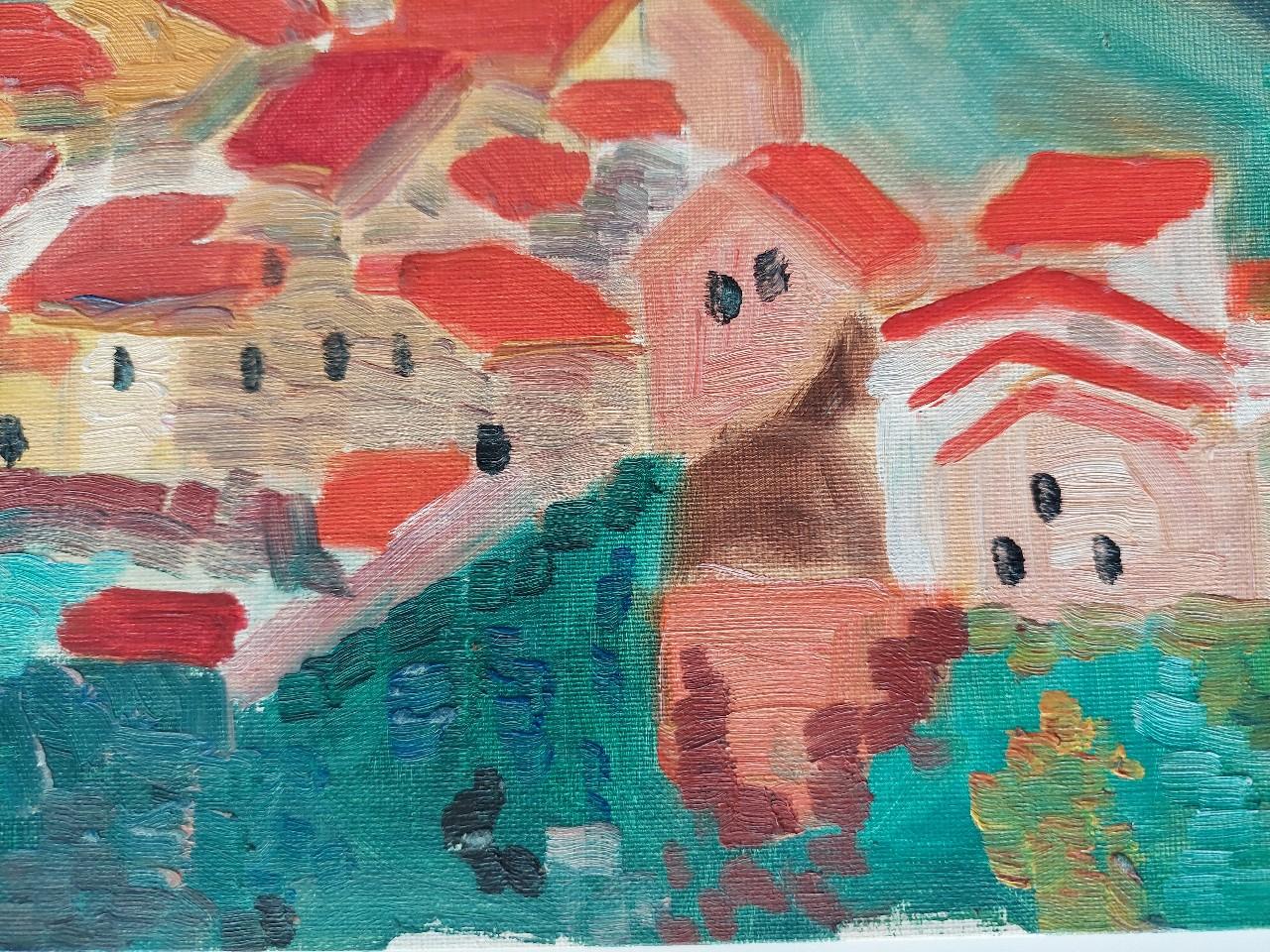 Other 20th Century French Modernist Cubist Painting Labbe, a Village Oil For Sale