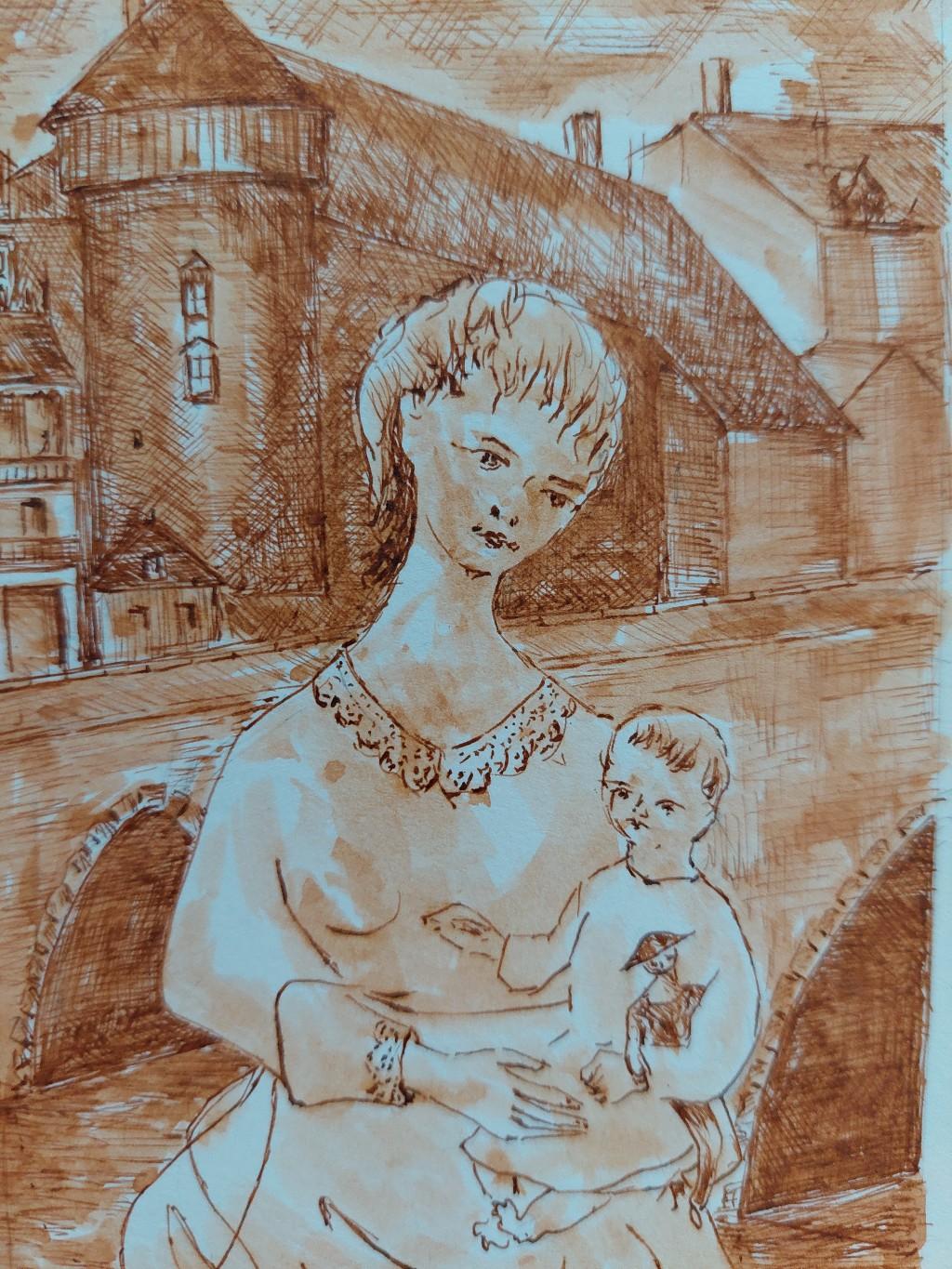 20ième siècle Tableau cubiste moderniste français du 20e siècle, Mère et enfant  en vente