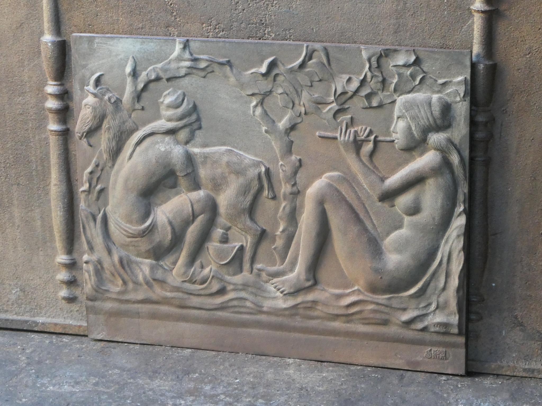 Iron 20th Century French Modernist 'Rural Scene' Fireback / Backsplash For Sale