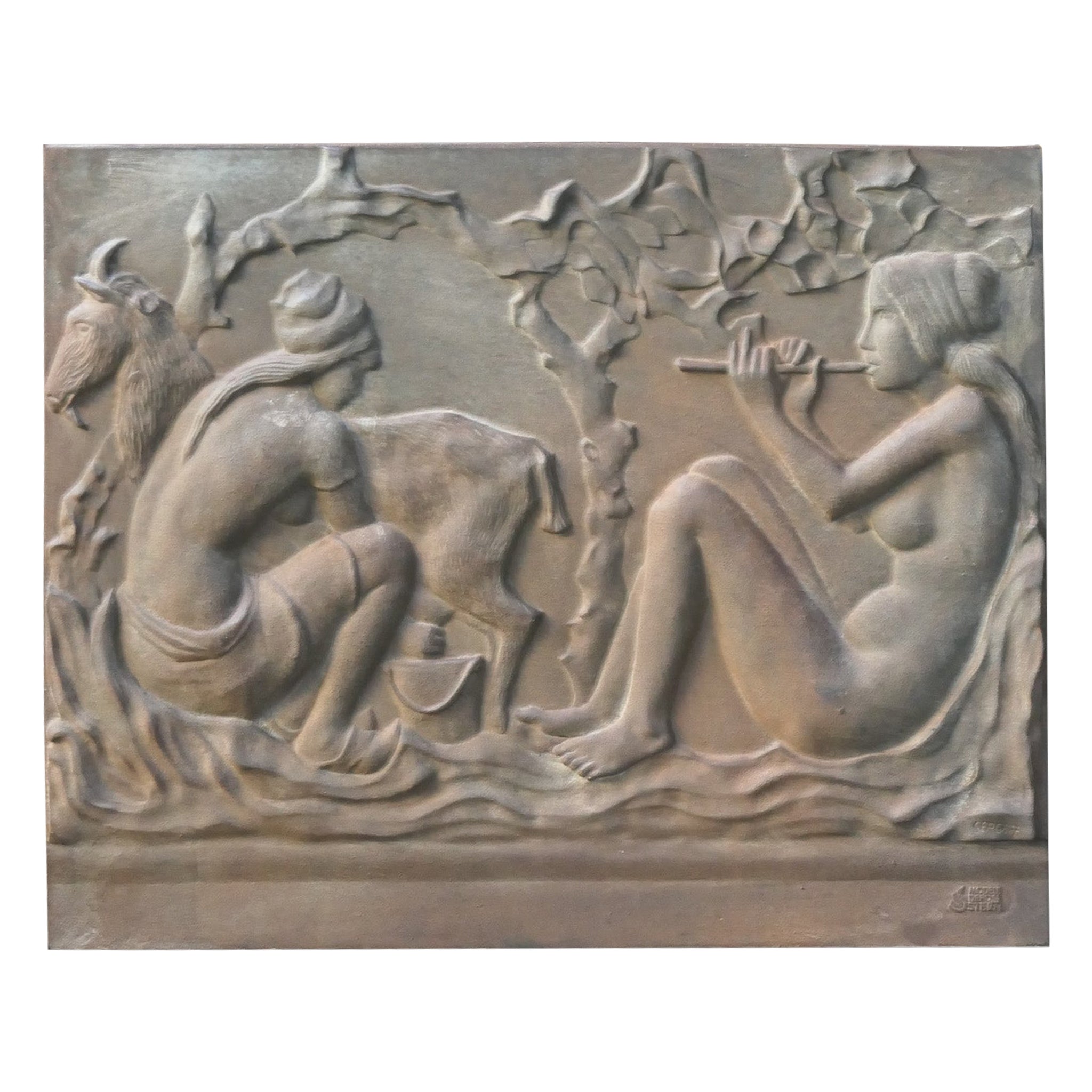 20th Century French Modernist 'Rural Scene' Fireback / Backsplash