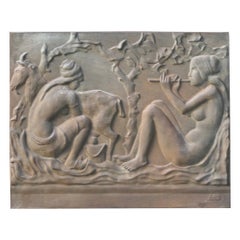 20th Century French Modernist 'Rural Scene' Fireback / Backsplash
