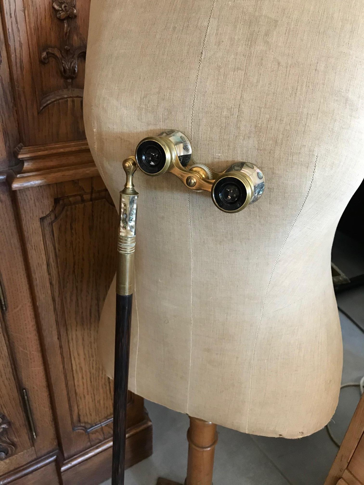 20th century French Mother of Pearl and Brass Opera Glass Stick 2
