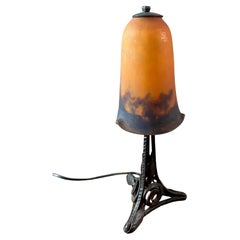 20th century French Muller Freres Glass and Wrought iron Table Lamp, 1930s