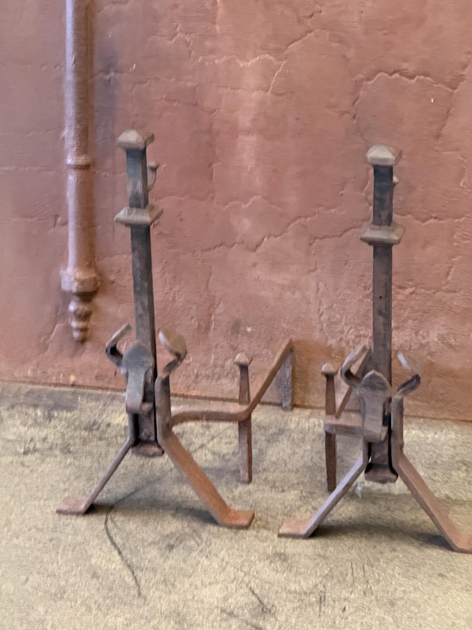 20th century French Napoleon III Style andirons made of wrought iron. The condition is good.