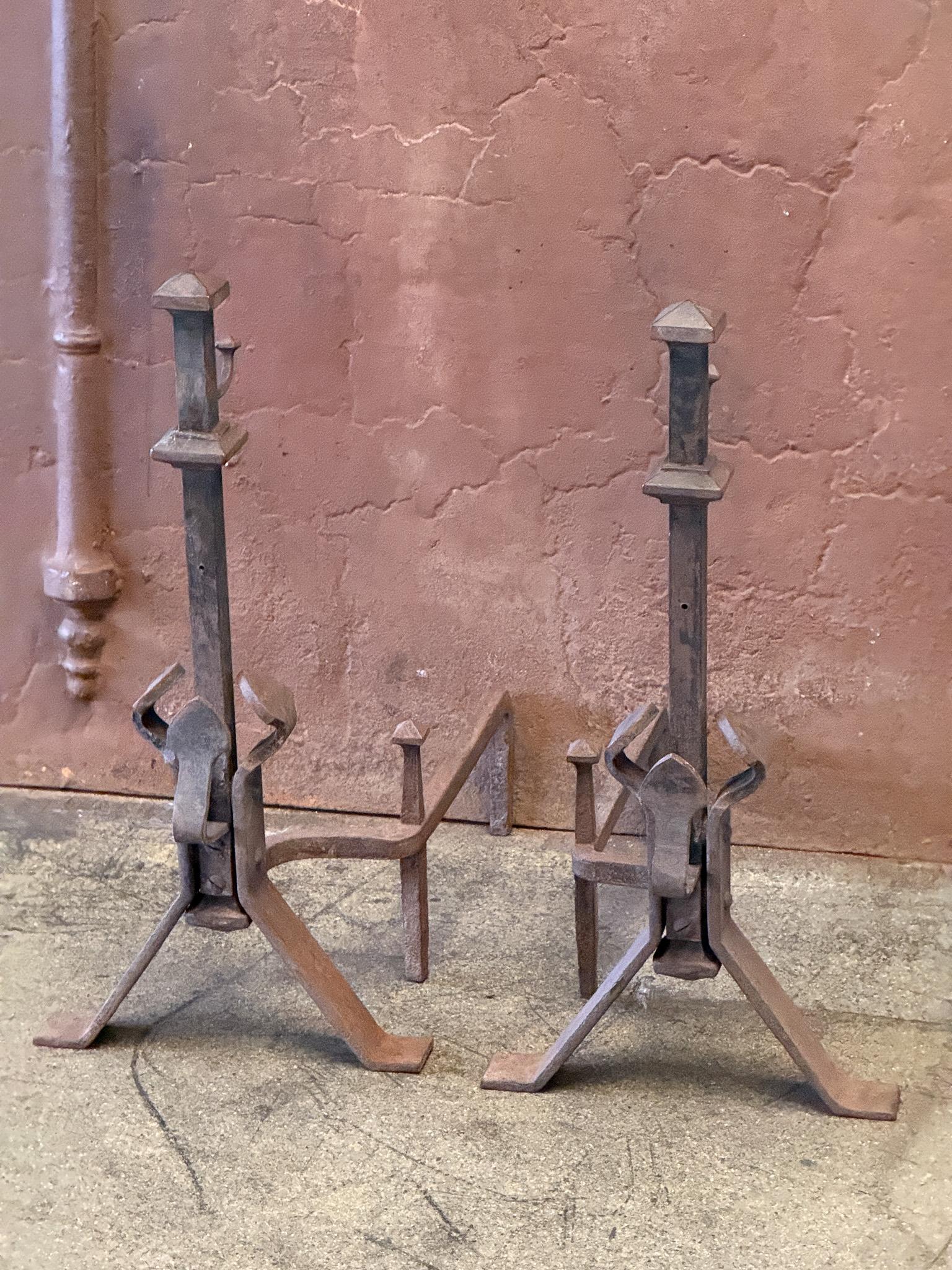 Forged 20th Century French Napoleon III Style Andirons or Firedogs For Sale