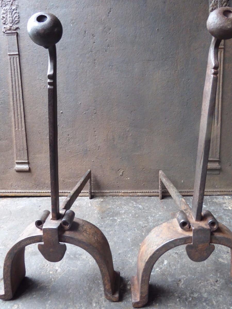 Wrought Iron 20th Century French Napoleon III Style Andirons or Firedogs For Sale