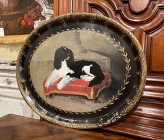 20th Century French Napoleon III Style Painted Paper Mache Tray with Dog