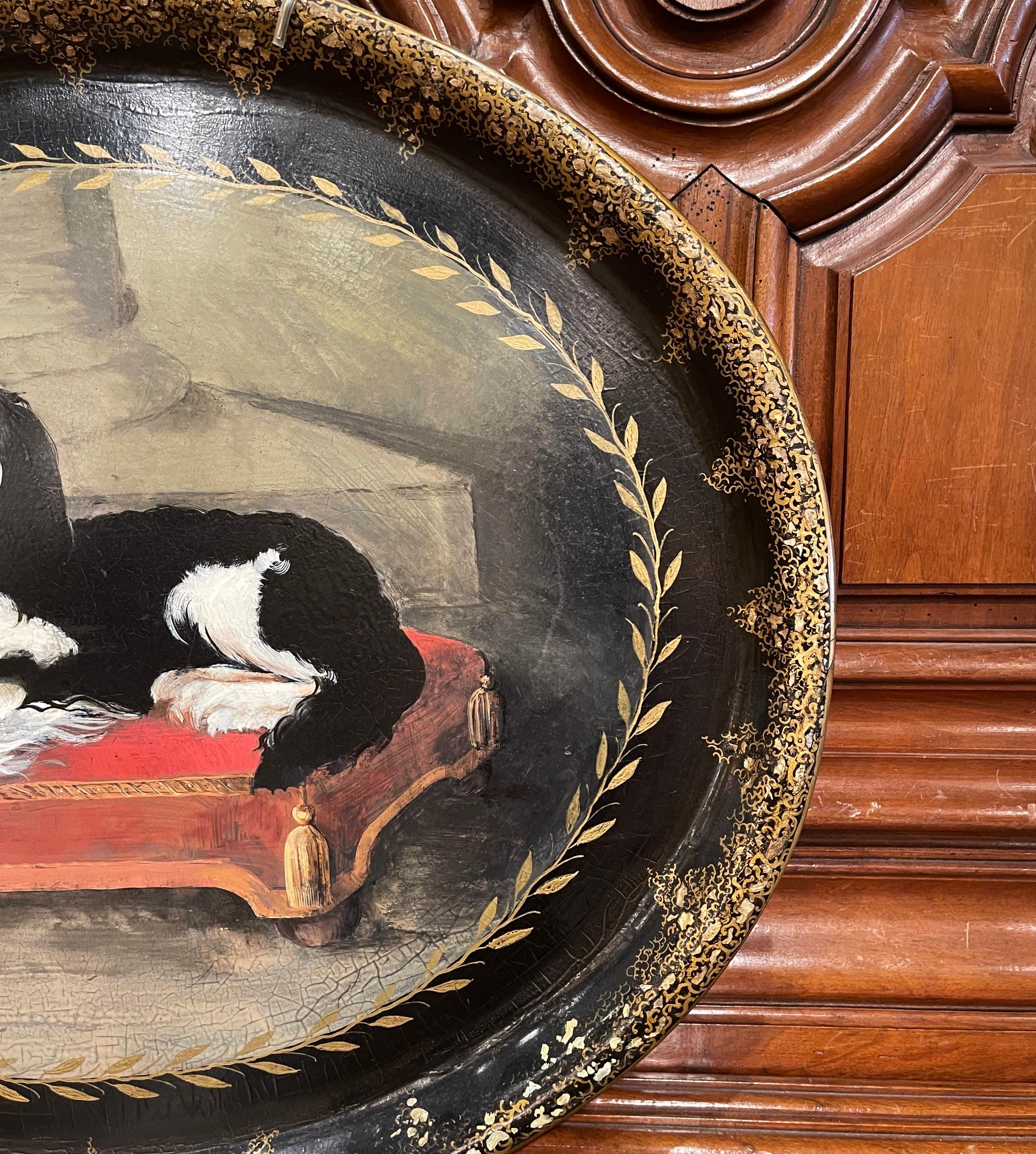 20th Century French Napoleon III Style Painted Paper Mache Tray with Dog 1