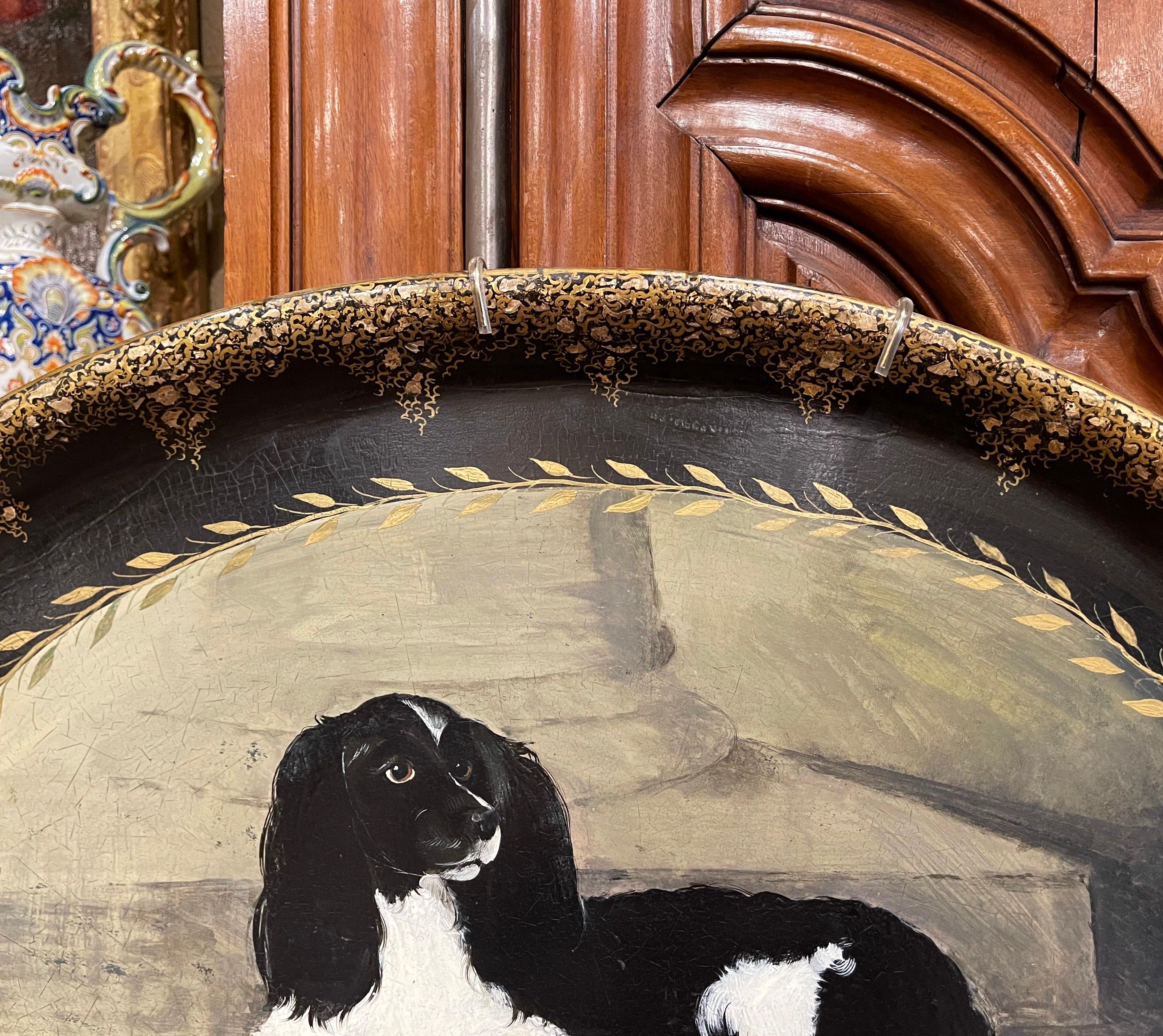 20th Century French Napoleon III Style Painted Paper Mache Tray with Dog 2