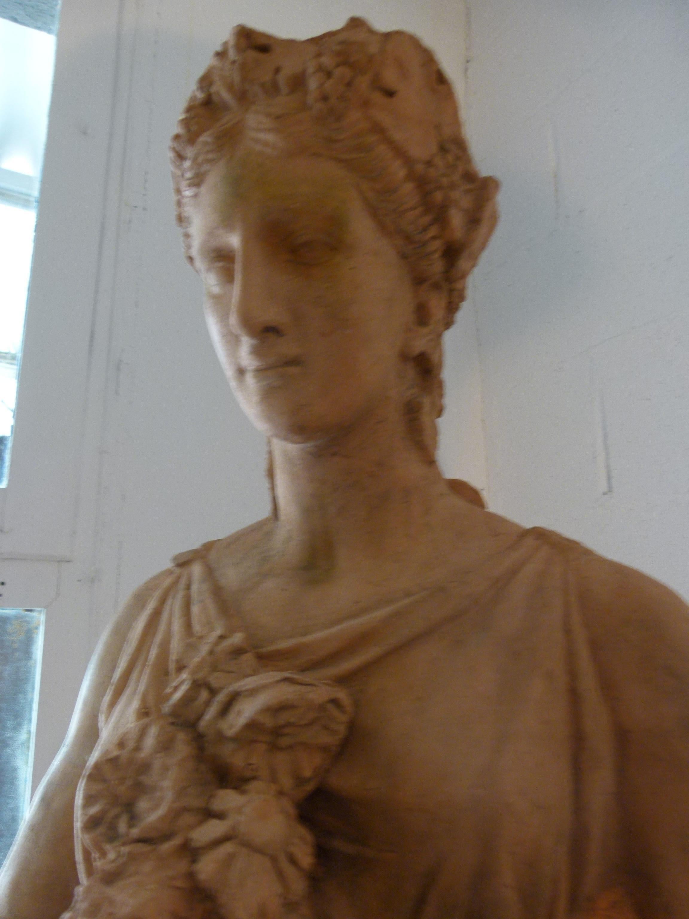 Hand-Carved 20th Century French Terracotta Statue, Neoclassical Greco-Roman Inspired