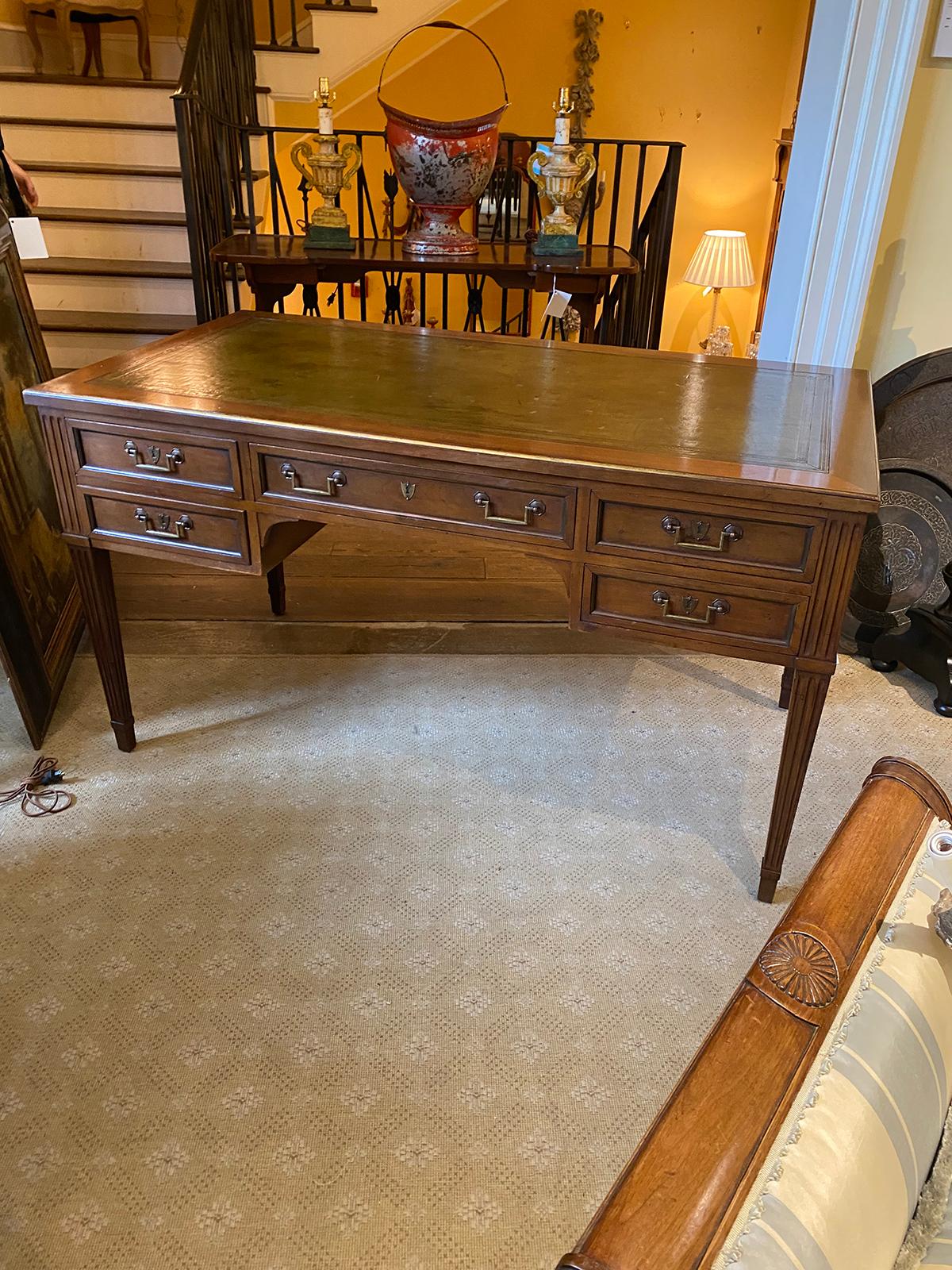 20th Century French Neoclassical Green Leather Top Desk In Good Condition In Atlanta, GA