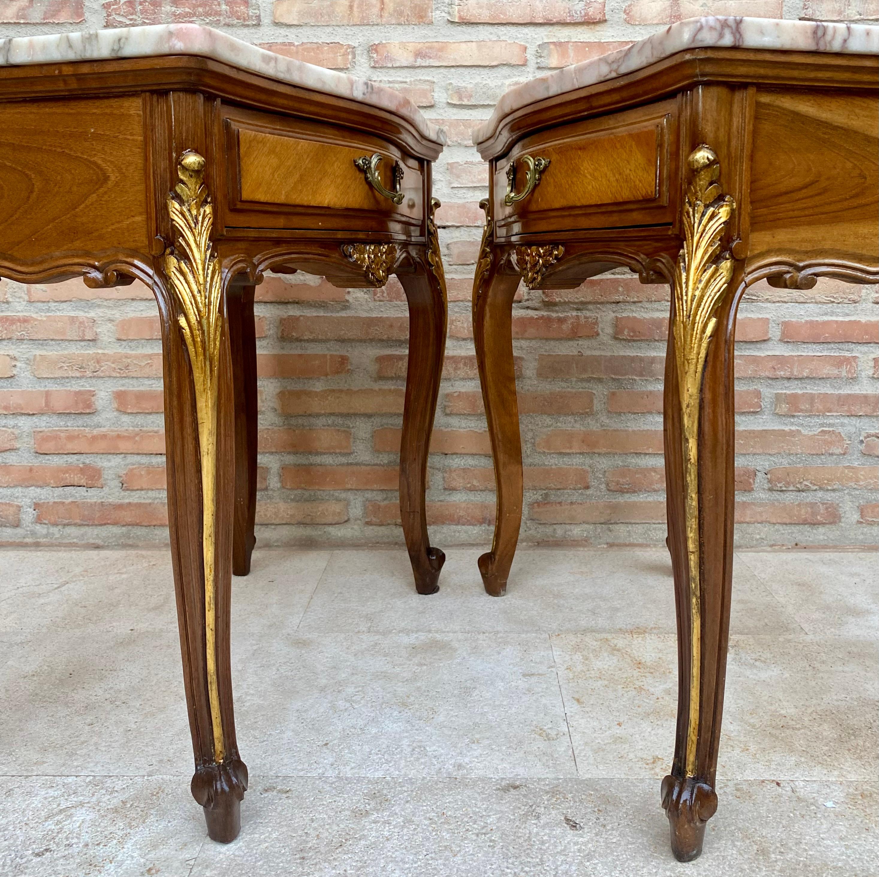 20th Century French Nightstands with One Drawer, Marble Top and Cabriole Legs, 1 For Sale 2