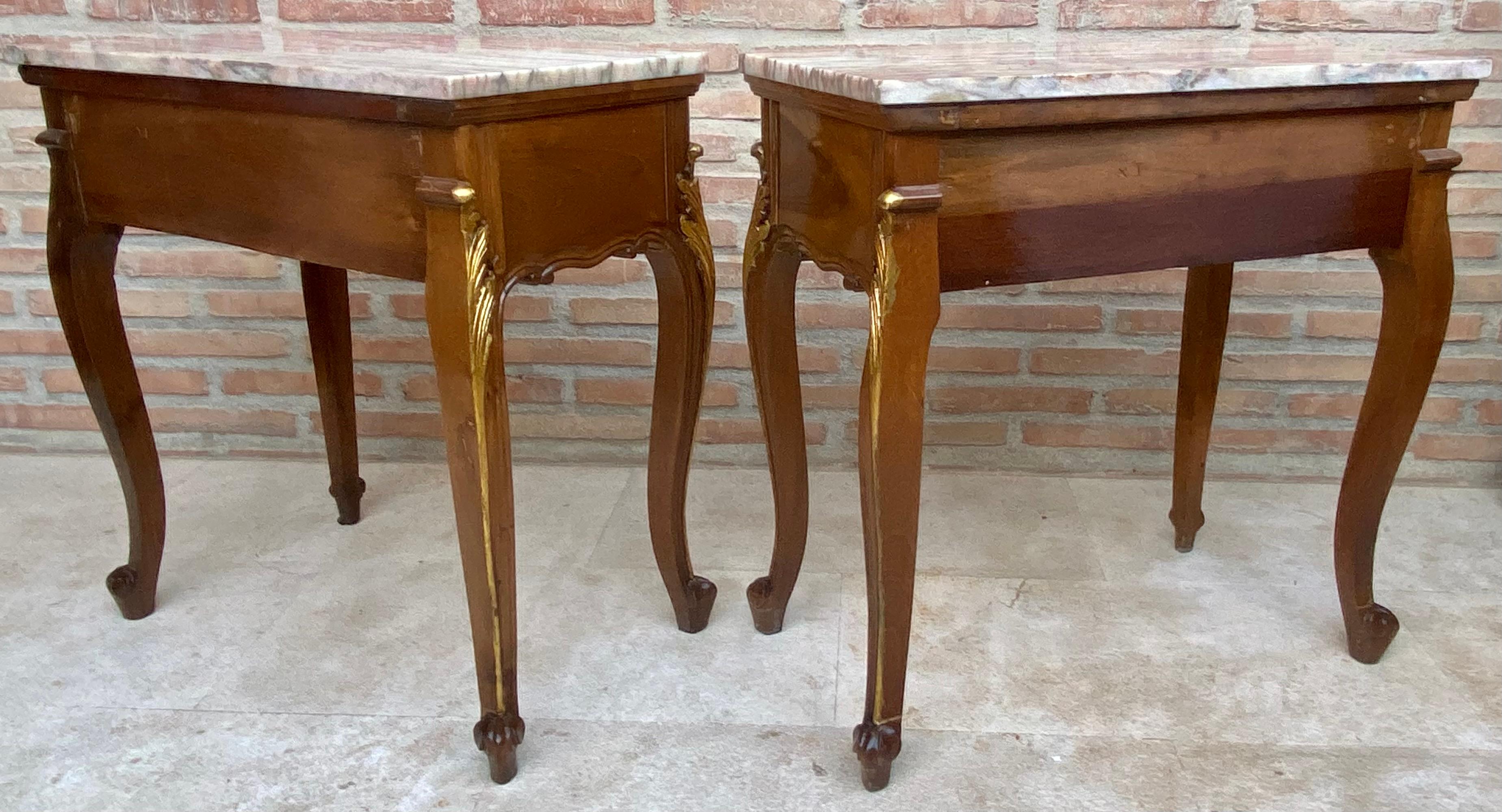 20th Century French Nightstands with One Drawer, Marble Top and Cabriole Legs, 1 For Sale 3