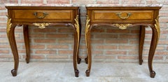 Antique 20th Century French Nightstands with One Drawer, Marble Top and Cabriole Legs, 1