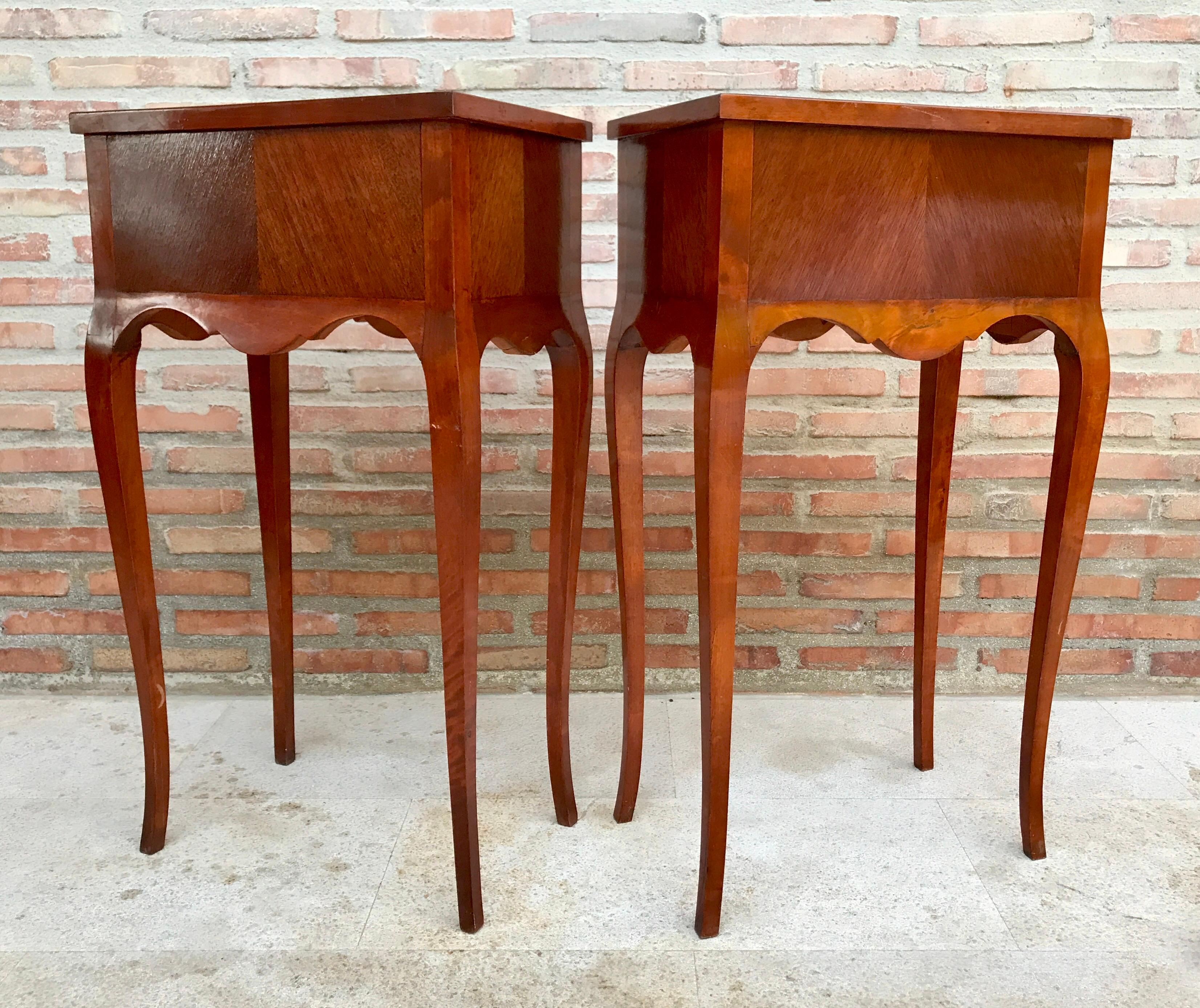 French Provincial 20th Century French Nightstands with Two Drawer & Cabriole Legs, Set of 2 For Sale