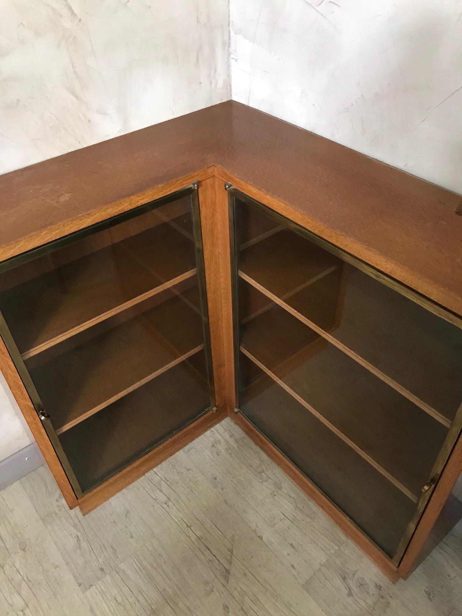 Gilt 20th Century French Oak and Brass Corner Vitrine, 1940s