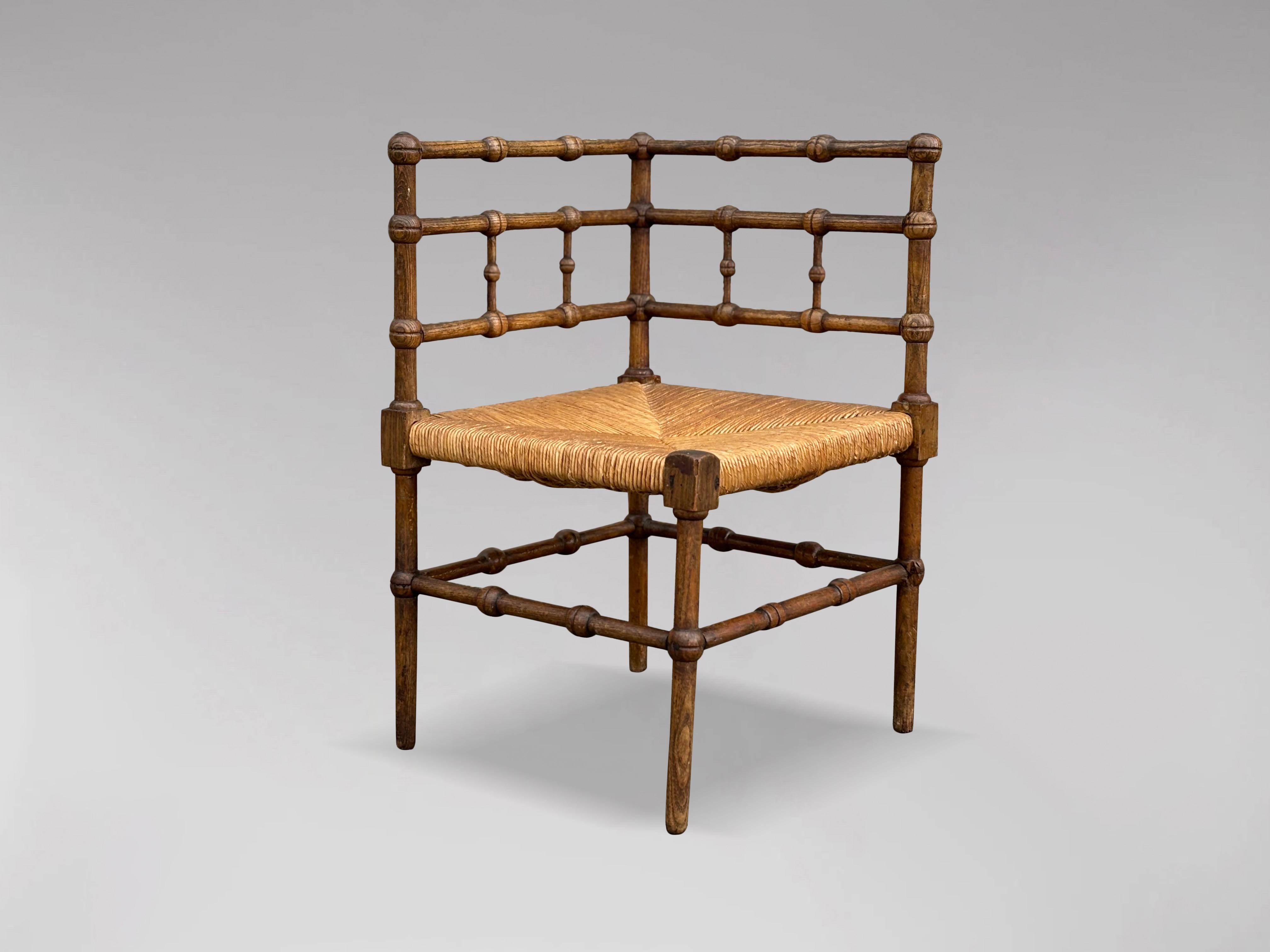 French Provincial 20th Century French Oak Bobbin Corner Chair For Sale