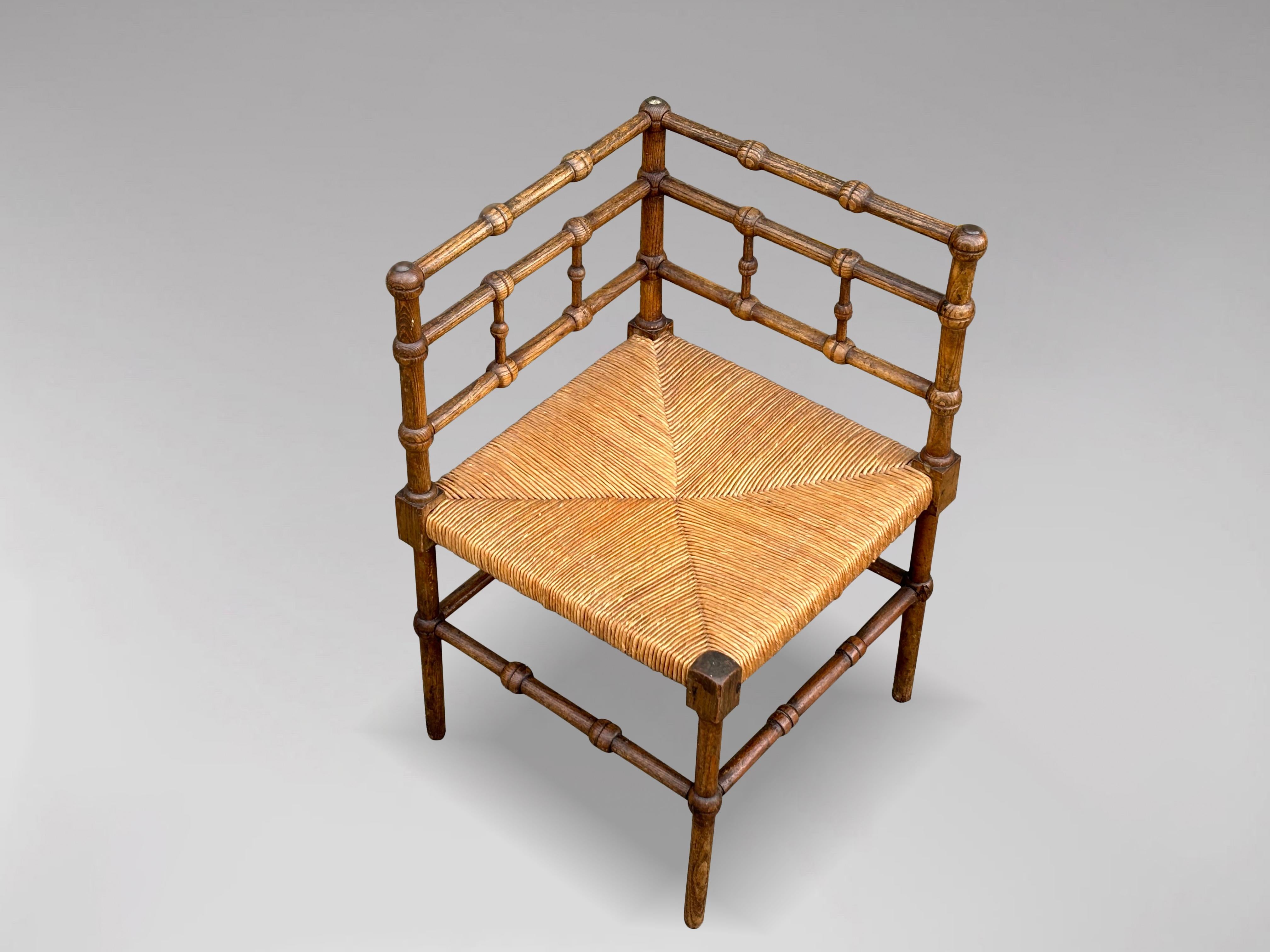 Hand-Crafted 20th Century French Oak Bobbin Corner Chair For Sale