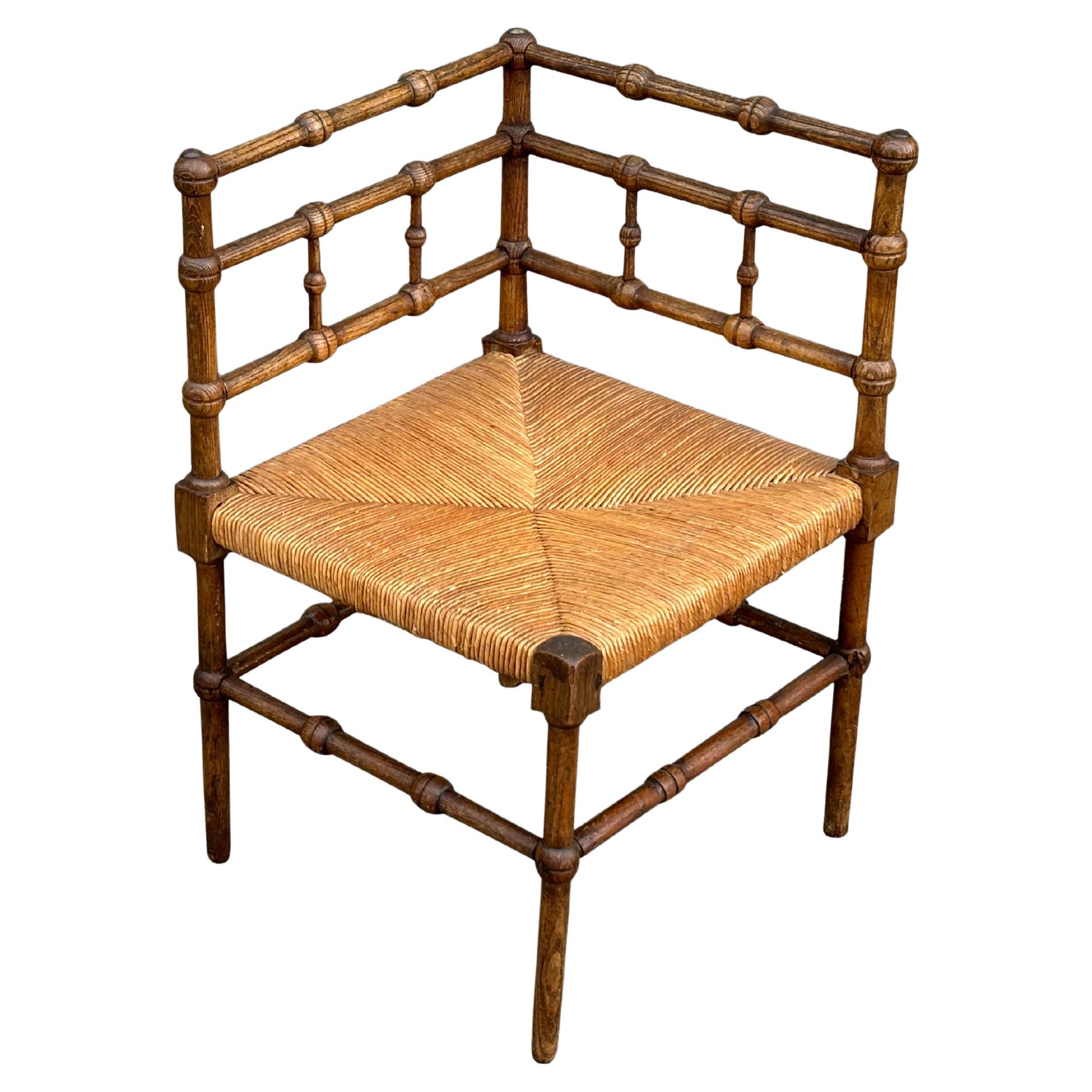 20th Century French Oak Bobbin Corner Chair