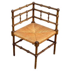 Antique 20th Century French Oak Bobbin Corner Chair