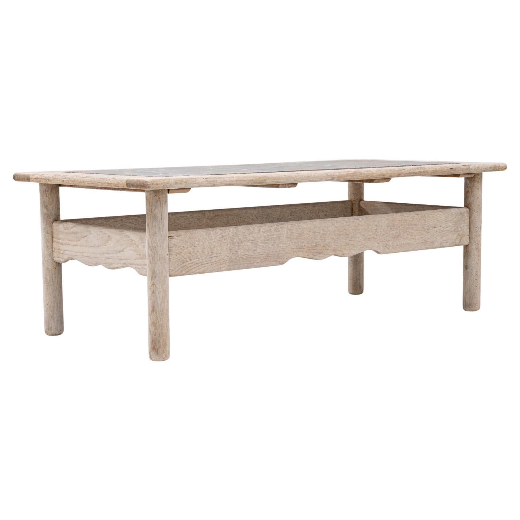 20th Century French Oak Coffee Table With Marble Top